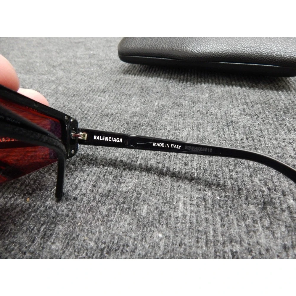 Balenciaga BB0003S 007 Shield Sunglasses Orange Mirrored Lens Italy Black Frame